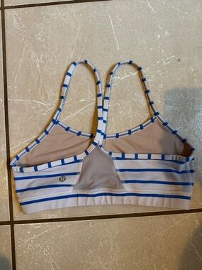 Lululemon White and Blue Striped Sports Bra